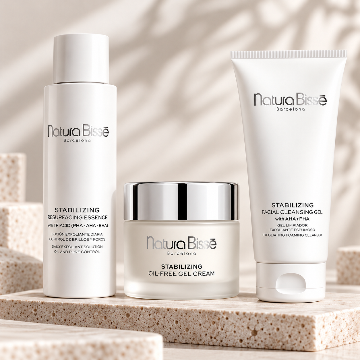 Pack Stabilizing Limpiador + exfoliante + crema hidratante oil free.